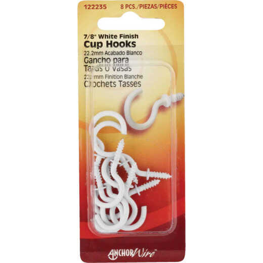 Hillman 7/8 In. White Anchor Wire Cup Hook (8 Count)